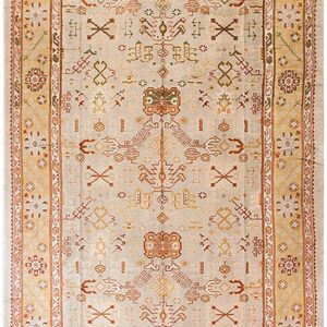 Magnificent White Ivory Color and Superb Geometric Design Antique Turkish Oushak Rug