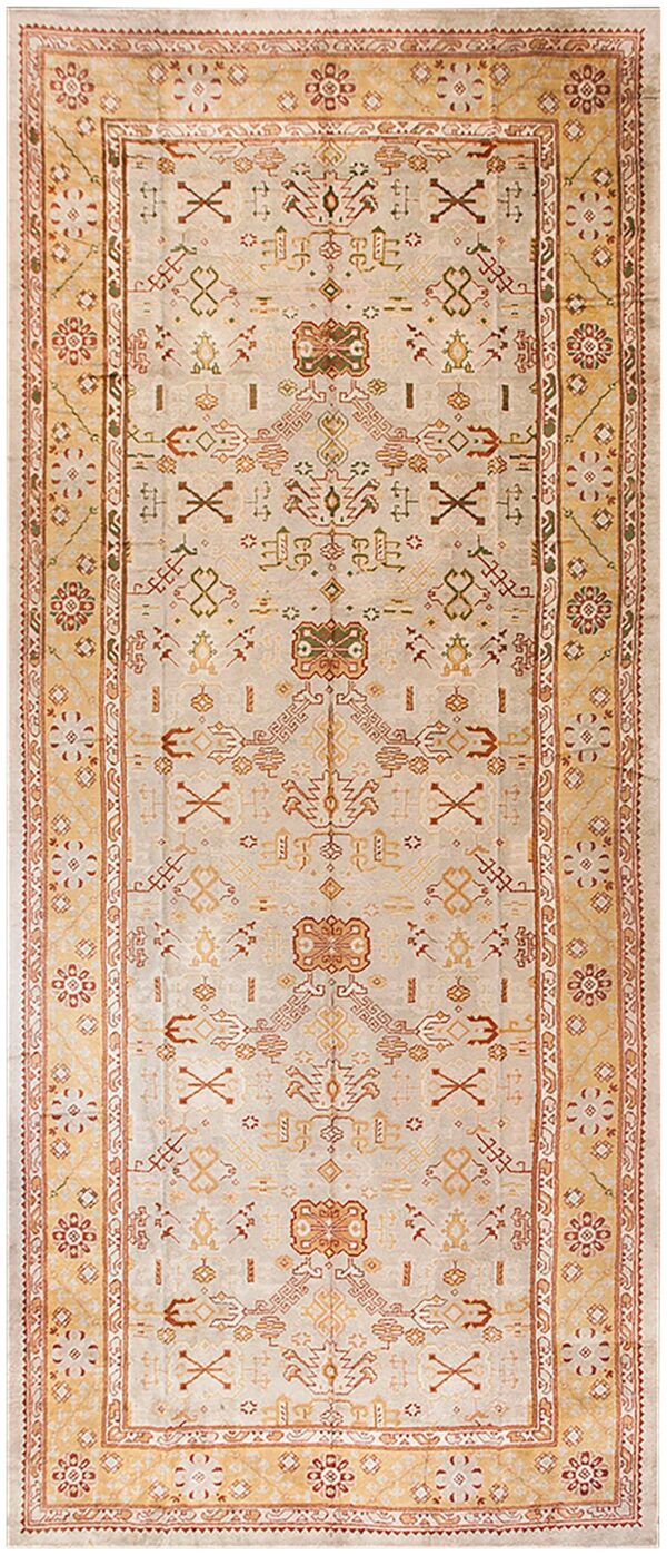 Magnificent white ivory color and superb geometric design antique turkish oushak rug 1 Magnificent white ivory color and superb geometric design antique turkish oushak rug