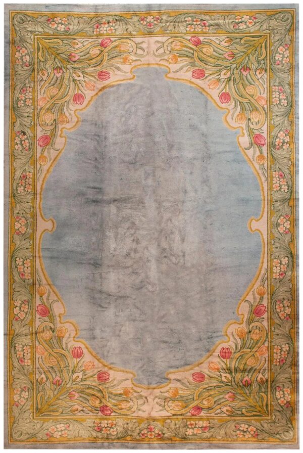 Aesthetic tulips border in a aqua ground antique irish donegal arts & crafts rug 1 Aesthetic tulips border in a aqua ground antique irish donegal arts & crafts rug