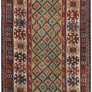 1890s Yellow Diamond Antique Caucasian Talish Carpet 3'4" X 7'6" Knotted Wool Rug