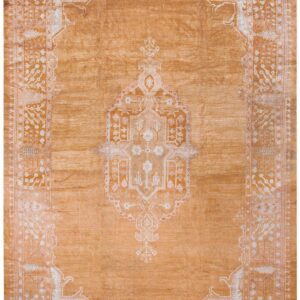 Elegant Medallion Design on Remarkable Rare and Breathtaking Gold Background Color Antique Indian Agra Rug