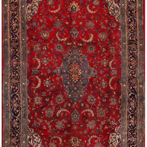 1900s Red Medallion Antique Persian Sarouk Rug 6'10" X 10'0" Handknotted Wool Carpet
