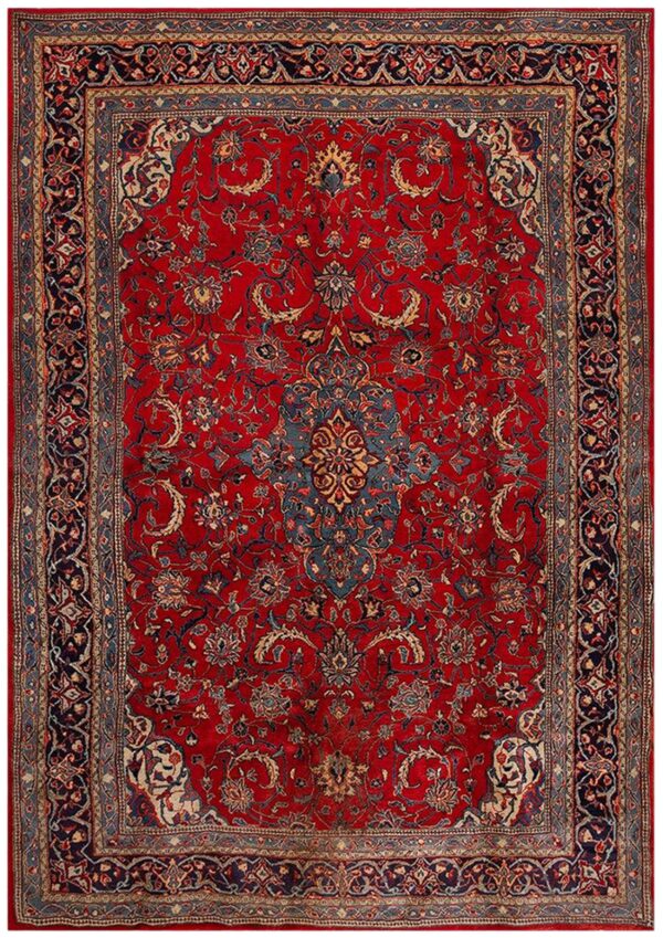 1900s red medallion antique persian sarouk rug 6'10" x 10'0" handknotted wool carpet