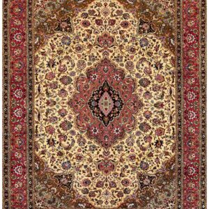 1880s Ivory Medallion Antique Persian Tabriz Rug 4' 10'' X 6' 0'' Knotted Wool Carpet