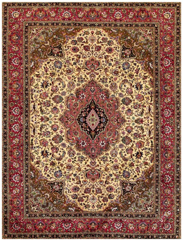 1880s ivory medallion antique persian tabriz rug 4' 10'' x 6' 0'' knotted wool carpet