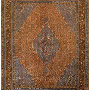 1960s Orange Salmon Medallion Vintage Persian Moud Rug 6' 9''x 8' Handknotted Wool Carpet