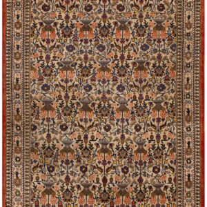 1940s Multicolor Rose Vases Antique Persian Qum Rug 3' 5'' X 5' 3'' Handknotted Wool Carpet
