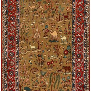1930s Tan Camel Floral Animal Antique Persian Isfahan Rug 3' 4'' X 5' 2'' Handknotted Wool Carpet