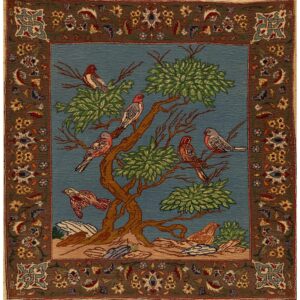 1930s Blue Animalistic Antique Persian Tabriz Rug 2' X 2' 3" Handknotted Wool Carpet