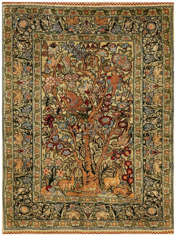 1950s beige floral animal vintage silk turkish hereke rug 2' x 3' handknotted wool carpet 1 1950s beige floral animal vintage silk turkish hereke rug 2' x 3' handknotted wool carpet