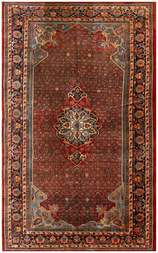 Outstanding red and dark blue color with great medallion design antique bijar rug 1 Outstanding red and dark blue color with great medallion design antique bijar rug