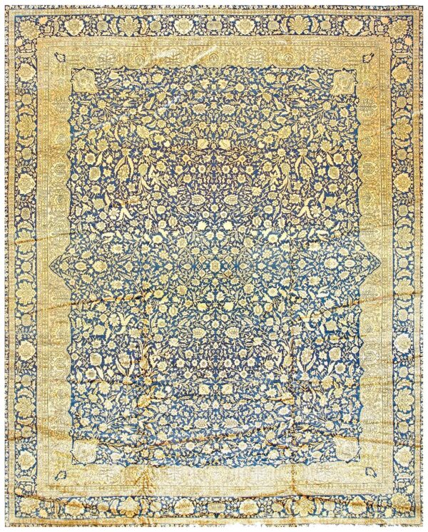 Traditional and classic floral navy background color antique indian lahore rug 1 Traditional and classic floral navy background color antique indian lahore rug