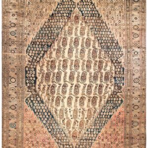 1900s Ivory Medallion Antique Persian Malayer Rug 13'3" X 22'4" Handknotted Wool Carpet