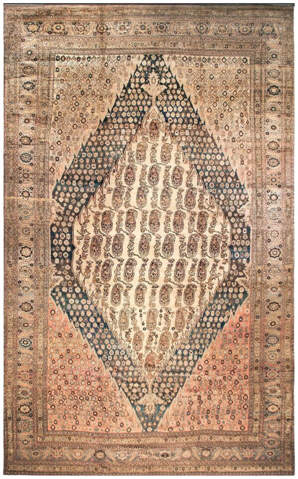 1900s ivory medallion antique persian malayer rug 13'3" x 22'4" handknotted wool carpet 1 1900s ivory medallion antique persian malayer rug 13'3" x 22'4" handknotted wool carpet