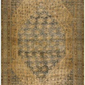 1900s Blue Camel Medallion Antique Persian Malayer Rug 12'3'' X 21'2'' Handknotted Wool Carpet