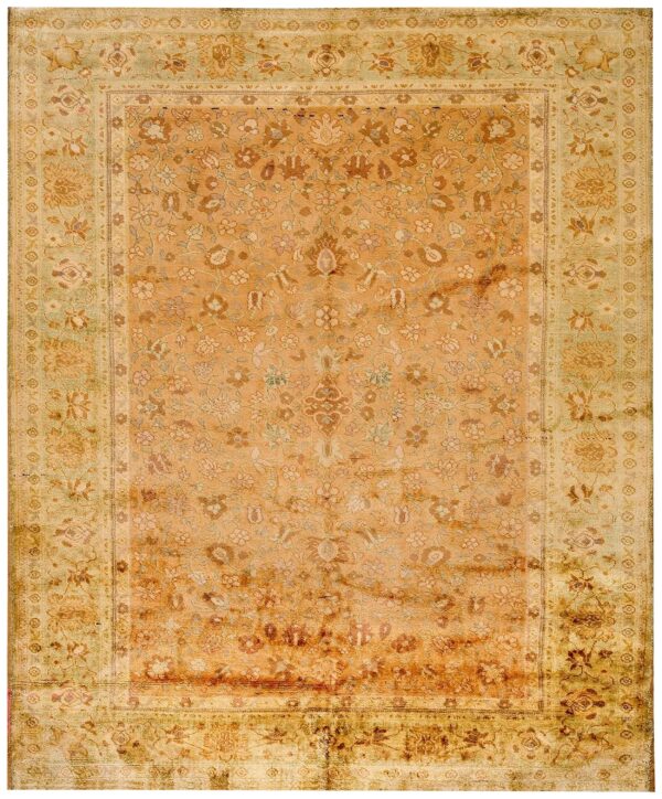 1900s orange salmon floral medallion antique indian agra rug 7'0" x 8'8" handknotted wool carpet 1 1900s orange salmon floral medallion antique indian agra rug 7'0" x 8'8" handknotted wool carpet
