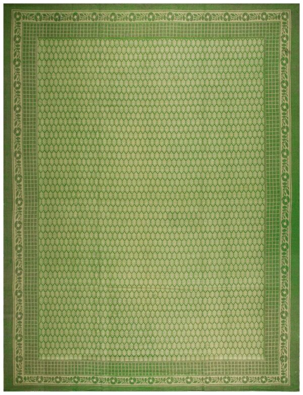 Splendid green color with small ikat pattern design antique ingrain rug 1 Splendid green color with small ikat pattern design antique ingrain rug