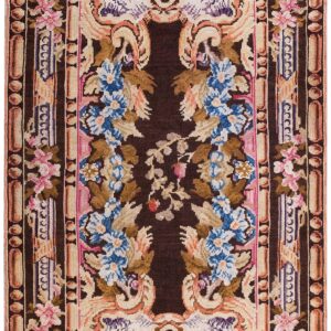 1760s Black Floral Medallion Antique English Axminster Rug 4' X 7' Knotted Wool Carpet
