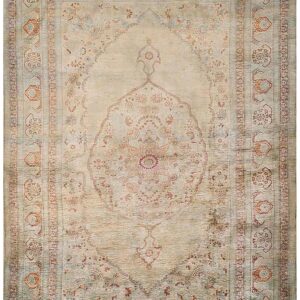 Elegant Intricate Ivory Background Color in a Medallion Pattern Antique Persian Tabriz Rug