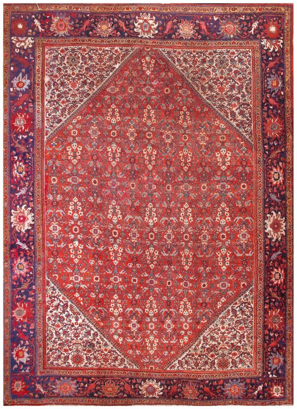 1930s red medallion antique persian mahal rug 10'3'' x 13'5'' handwoven wool carpet