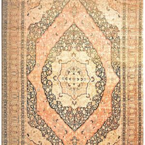 1930s Ivory Salmon Medallion Antique Persian Tabriz Rug 11'2" X17'4" Handknotted Wool Carpet
