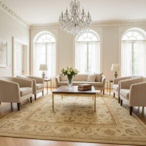Beige Peshawar traditional oriental hand-knotted wool area rug
