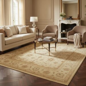 Beige Peshawar traditional oriental hand-knotted wool area rug