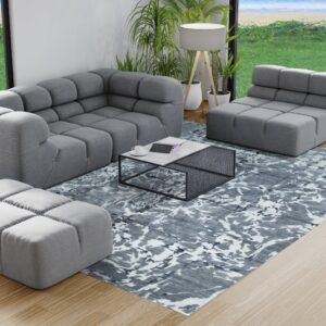 Emery gray modern floral hand-knotted wool and bamboo silk area rug (MR7926GY)