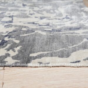 Emery gray modern floral hand-knotted wool and bamboo silk area rug (MR7926GY)