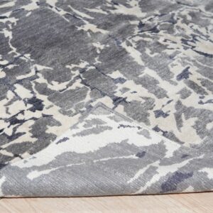 Emery gray modern floral hand-knotted wool and bamboo silk area rug (MR7926GY)