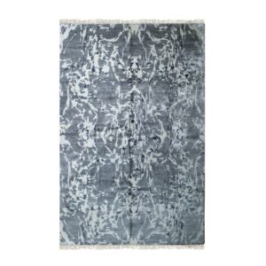 Emery gray modern floral hand-knotted wool and bamboo silk area rug (MR7926GY)