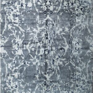Emery gray modern floral hand-knotted wool and bamboo silk area rug (MR7926GY)