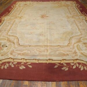 Aesthetic Floral Design in a Ivory Ground Color Antique French Aubusson Rug - detail view 1