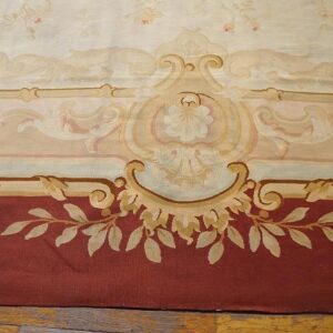 Aesthetic Floral Design in a Ivory Ground Color Antique French Aubusson Rug - detail view 2