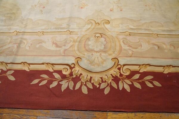 Aesthetic floral design in a ivory ground color antique french aubusson rug 3 Aesthetic floral design in a ivory ground color antique french aubusson rug - detail view 2