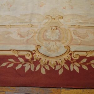 Aesthetic Floral Design in a Ivory Ground Color Antique French Aubusson Rug - detail view 4