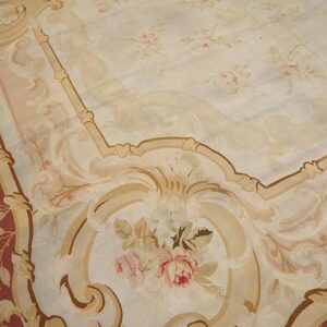 Aesthetic Floral Design in a Ivory Ground Color Antique French Aubusson Rug - detail view 5