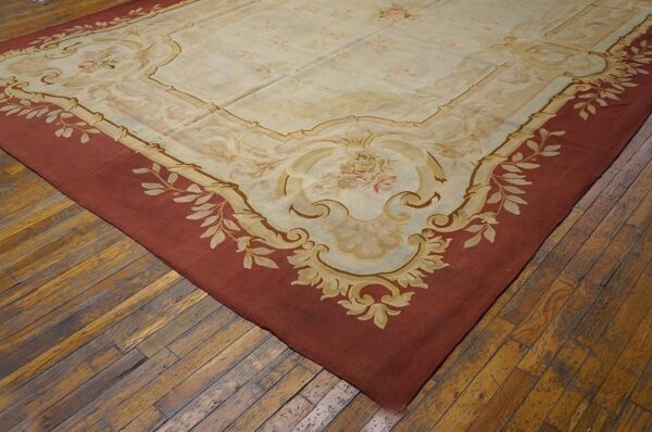 Aesthetic floral design in a ivory ground color antique french aubusson rug 7 Aesthetic floral design in a ivory ground color antique french aubusson rug - detail view 6