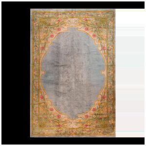 Aesthetic Tulips Border in a Aqua Ground Antique Irish Donegal Arts & Crafts Rug