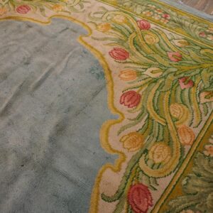 Aesthetic Tulips Border in a Aqua Ground Antique Irish Donegal Arts & Crafts Rug - detail view 2