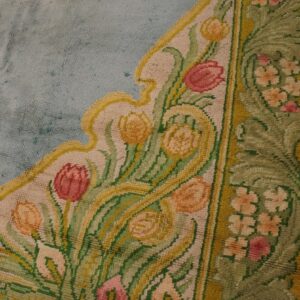 Aesthetic Tulips Border in a Aqua Ground Antique Irish Donegal Arts & Crafts Rug - detail view 3