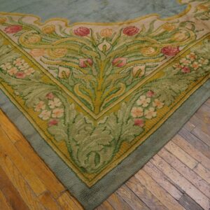 Aesthetic Tulips Border in a Aqua Ground Antique Irish Donegal Arts & Crafts Rug - detail view 4