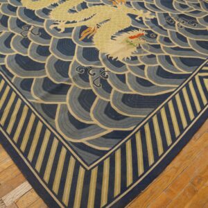 Antique English Pontremoli Needlepoint Rug With a Unique Dragon in the Centre - detail view 1