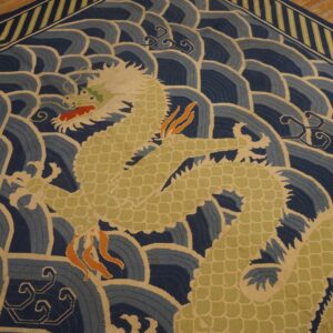 Antique English Pontremoli Needlepoint Rug With a Unique Dragon in the Centre - detail view 3