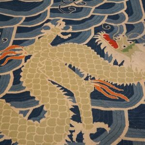 Antique English Pontremoli Needlepoint Rug With a Unique Dragon in the Centre - detail view 7