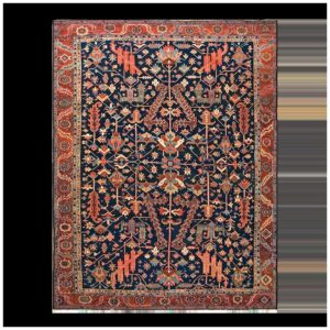 Antique Tribal Geometric Design Blue Background Persian Heriz Serapi Carpet