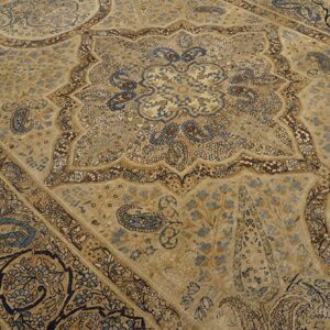 Authentic Medallion Design on a Ivory Open Field Antique Persian Kerman Rug - detail view 2