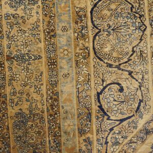 Authentic Medallion Design on a Ivory Open Field Antique Persian Kerman Rug - detail view 3