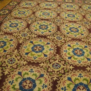 Beautiful Brown Color With Unique Circle Florid Design Antique European Needlepoint Rug - detail view 1