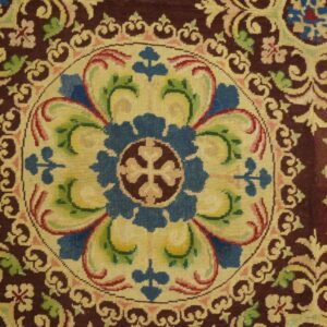 Beautiful Brown Color With Unique Circle Florid Design Antique European Needlepoint Rug - detail view 2